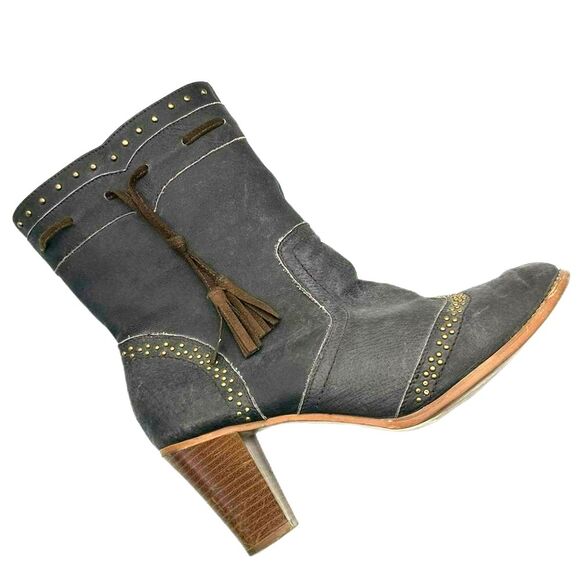 Dingo Leather Boots Studded Grey Tassel Zip Up Country Western Women's Size 10 - Picture 1 of 12